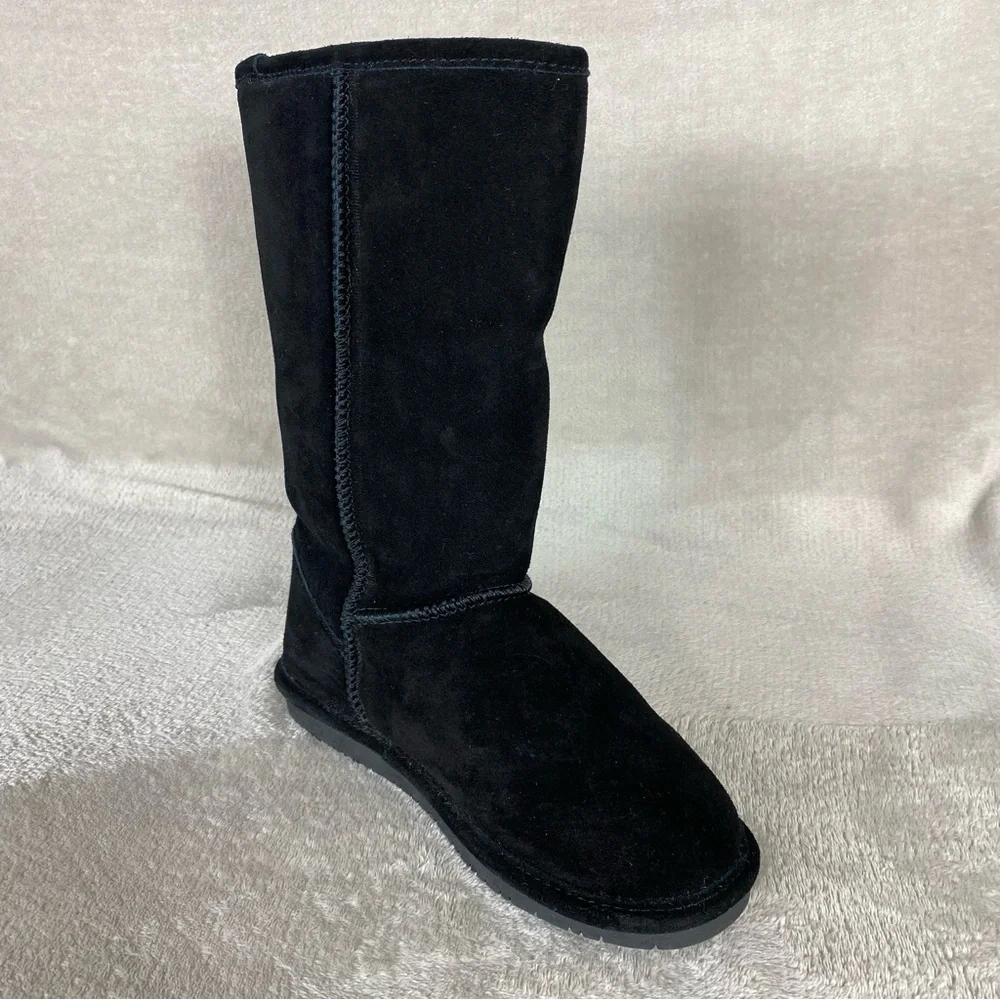 Bearpaw Emma Tall Boots‎ Womens Size 7 Black Suede Pull On Wool Blend Lining